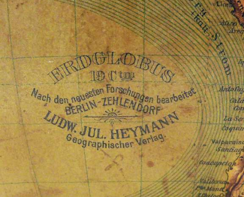 Erdglobus, terrestrial globe, Geographisch-artistische Anstalt Ludwig Julius Heymann (1883 – 1930)